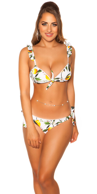 bikini met ruches en bloemen print wit